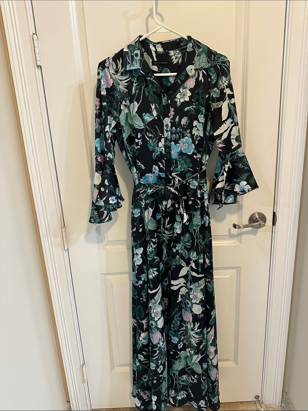 Banana Republic Floral Button-Front Maxi Dress in Navy and Teal
